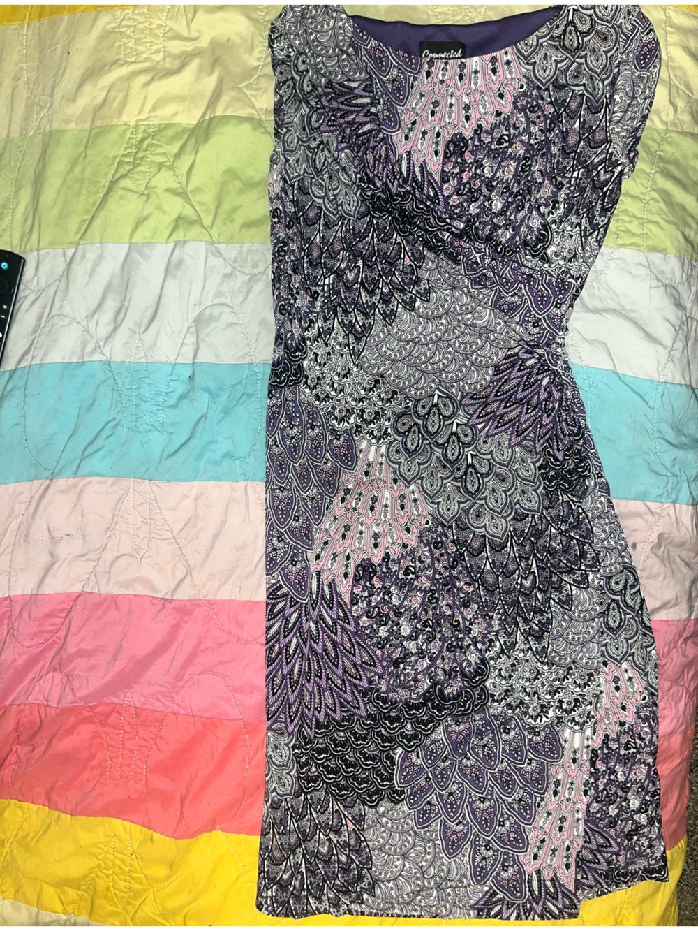 connected apparel Purple & Pink Paisley Strapless Dress